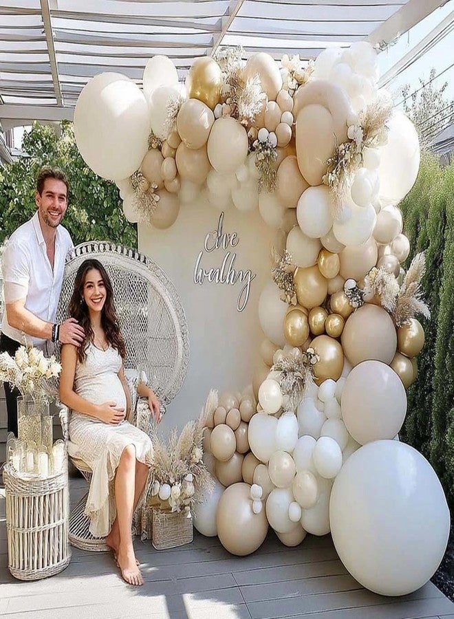 Partycus White Sand Gold Balloon Arch - Double Stuffed Matte Cream Nude Beige White Pastel Neutral Balloon Garland Kit for Boho Baby Shower Birthday Gender Reveal Bridal Wedding Valentines New Year Party - Image 2